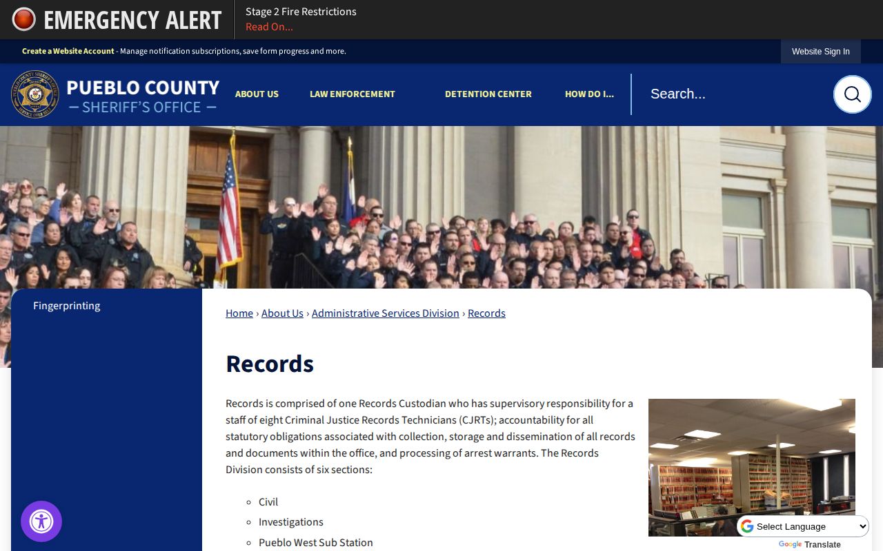 Pueblo County booking record rules and photo request fees